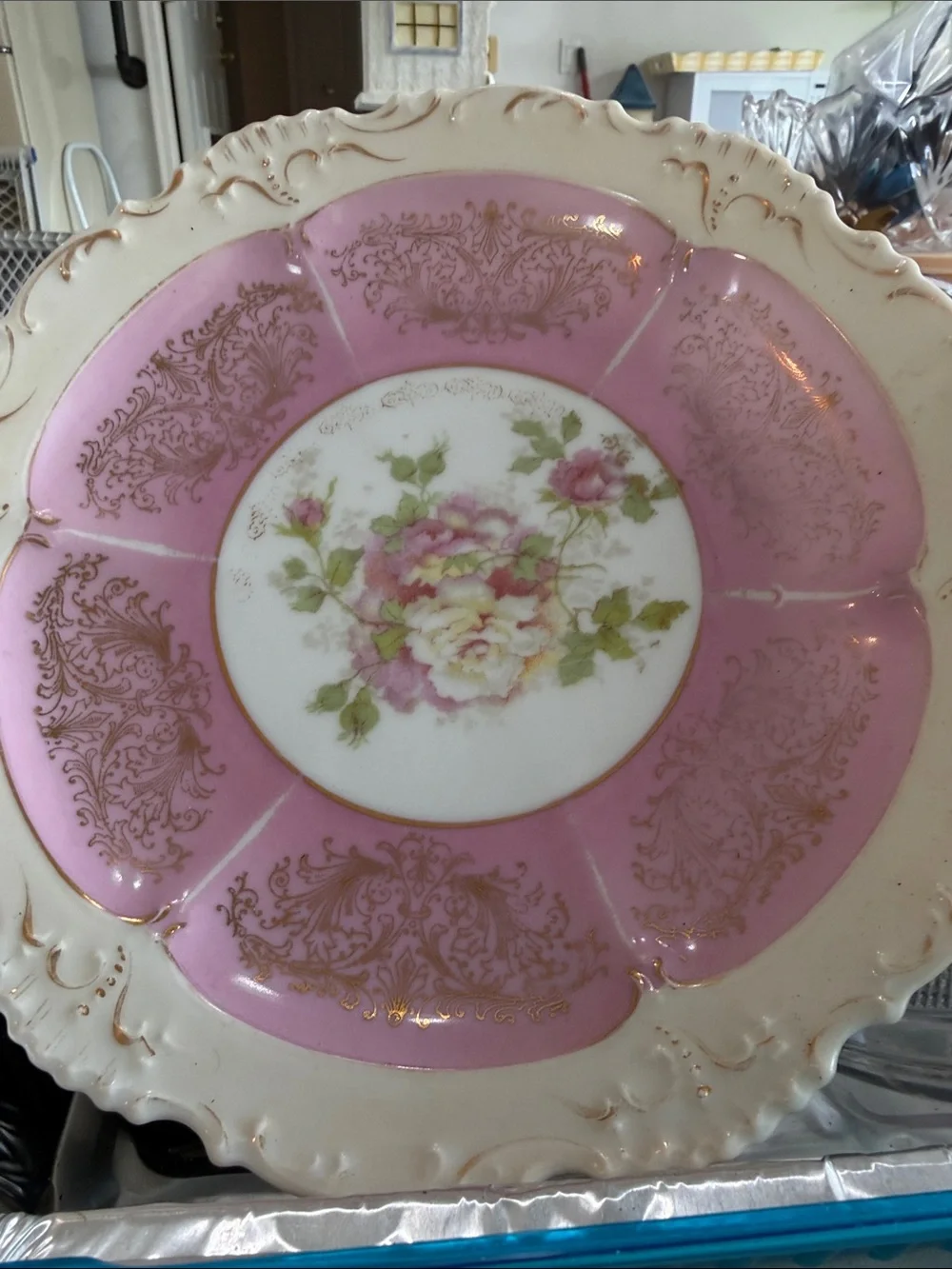 Beautiful vintage pink lFloral Porcelain Decorative Plate - Elegant Home Dining